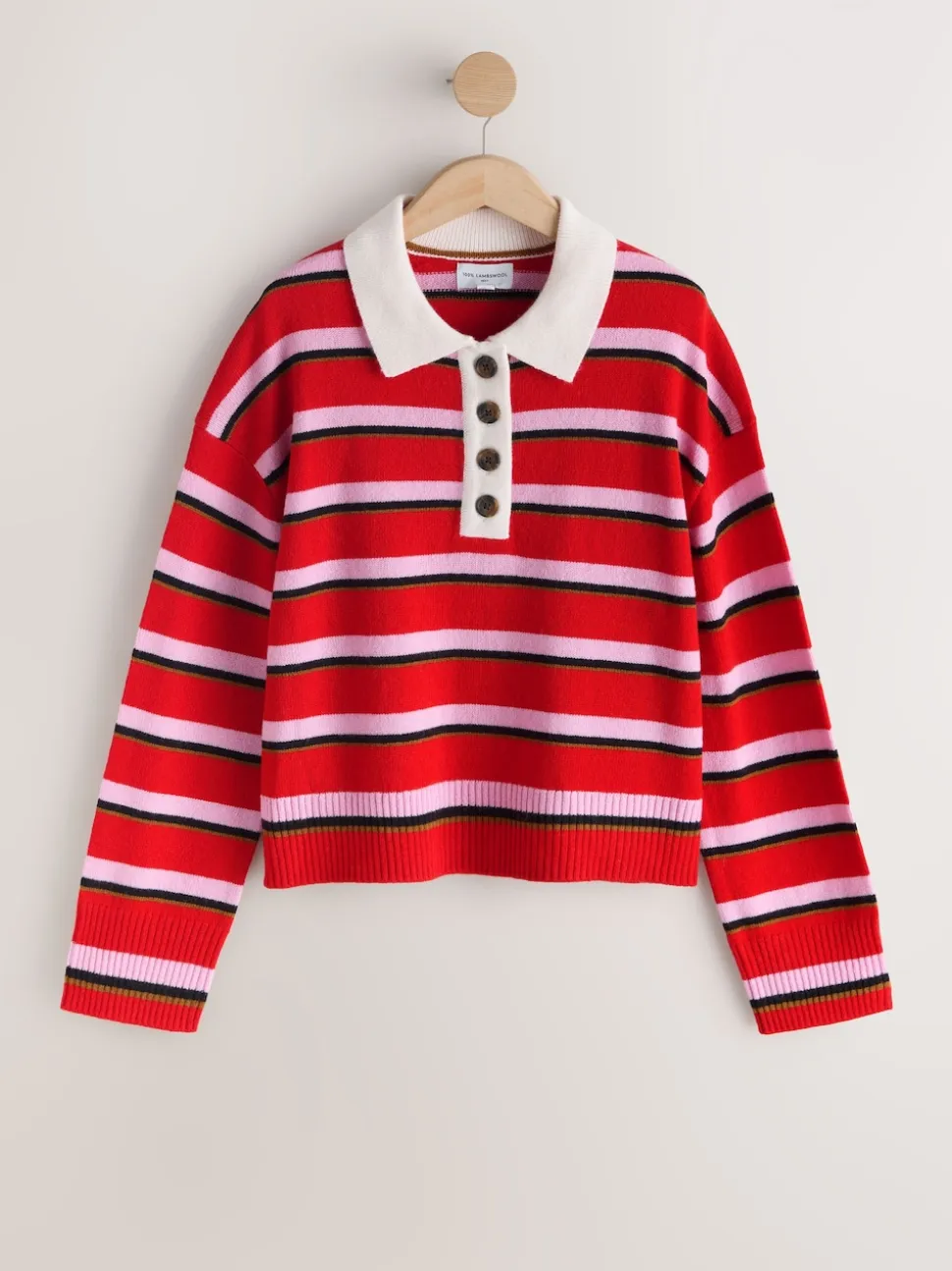 Red/Pink Stripe 100% Wool N.Premium Polo Jumper