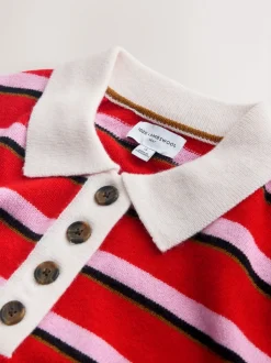 Red/Pink Stripe 100% Wool N.Premium Polo Jumper