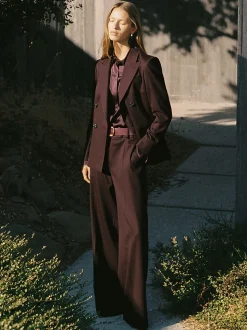 Reiss Aubergine Solene Wool-Blend Wide-Leg Suit Trousers