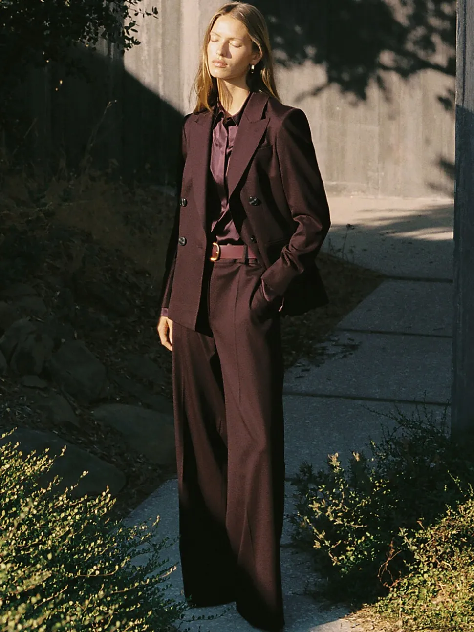 Reiss Aubergine Solene Wool-Blend Wide-Leg Suit Trousers
