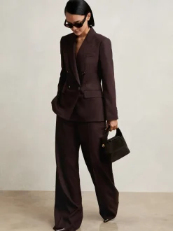 Reiss Aubergine Solene Wool-Blend Wide-Leg Suit Trousers