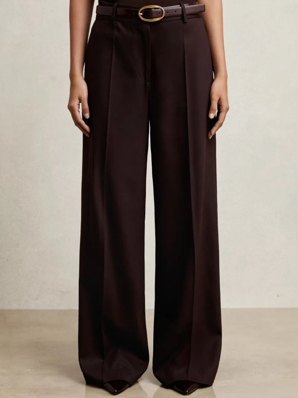 Reiss Aubergine Solene Wool-Blend Wide-Leg Suit Trousers