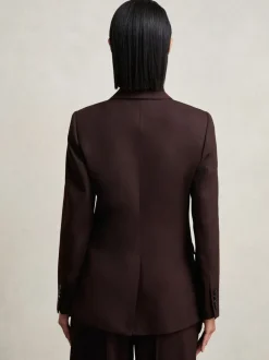 Reiss Aubergine Solene Wool-Blend Double-Breasted Suit Blazer