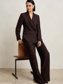Reiss Aubergine Solene Wool-Blend Double-Breasted Suit Blazer