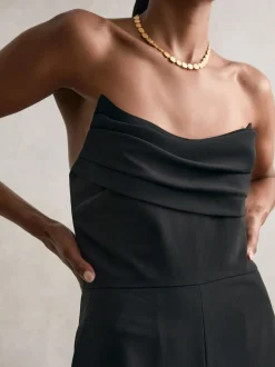 Reiss Black Ayla Structured Strapless Wide-Leg Jumpsuit