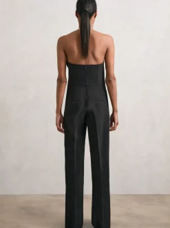 Reiss Black Ayla Structured Strapless Wide-Leg Jumpsuit