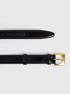 Reiss Black Belinda Leather Square-Buckle Belt
