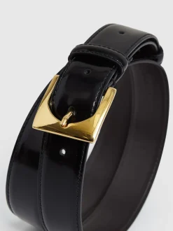 Reiss Black Belinda Leather Square-Buckle Belt