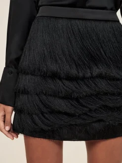 Reiss Black Chloe Fringe Mini Skirt