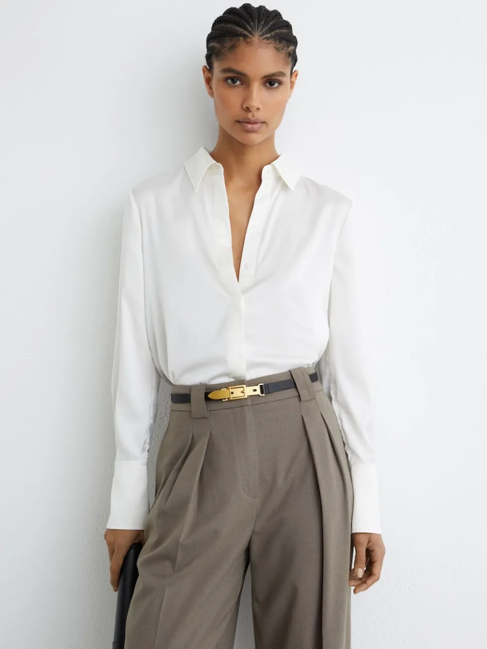 Reiss Black Cora Leather Buckle-Hardware Belt