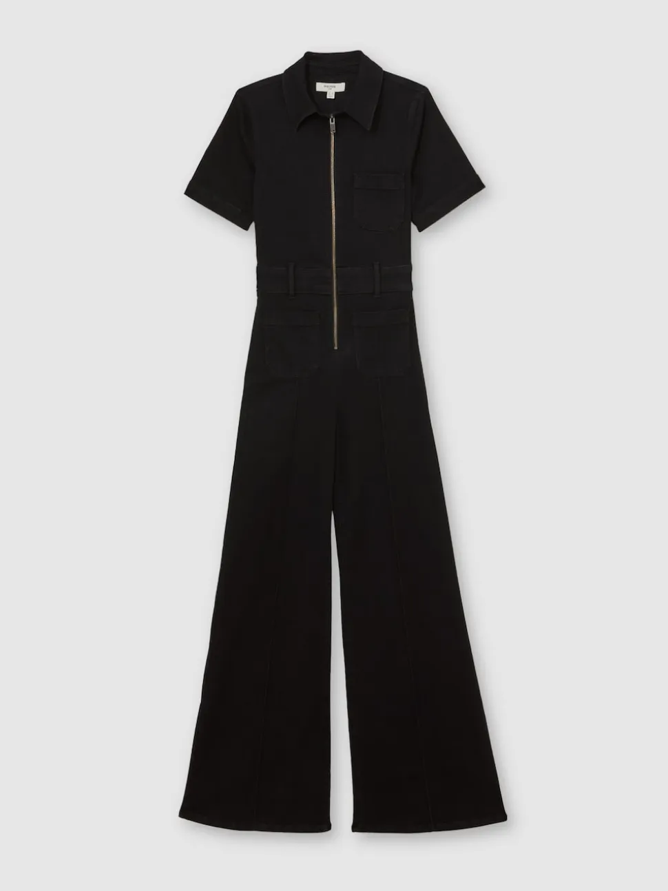 Reiss Black Danie Wide-Leg Zip-Through Denim Jumpsuit