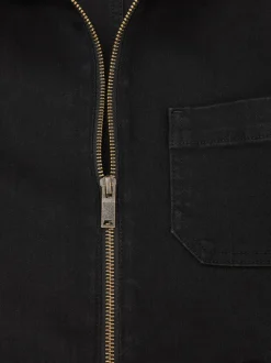 Reiss Black Danie Wide-Leg Zip-Through Denim Jumpsuit