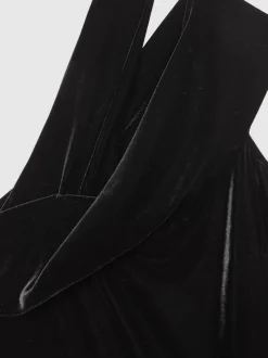 Reiss Black Daria Petite Velvet One-Shoulder Wide-Leg Jumpsuit