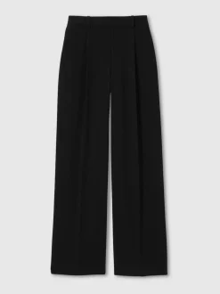 Reiss Black Eden Elasticated-Waist Wide-Leg Twill Trousers