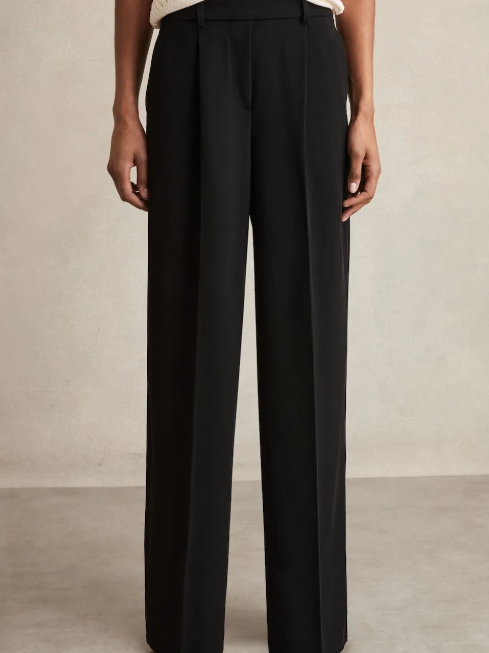 Reiss Black Eden Elasticated-Waist Wide-Leg Twill Trousers