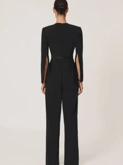 Reiss Black Evora Petite Plunge-Neck Split-Sleeve Jumpsuit