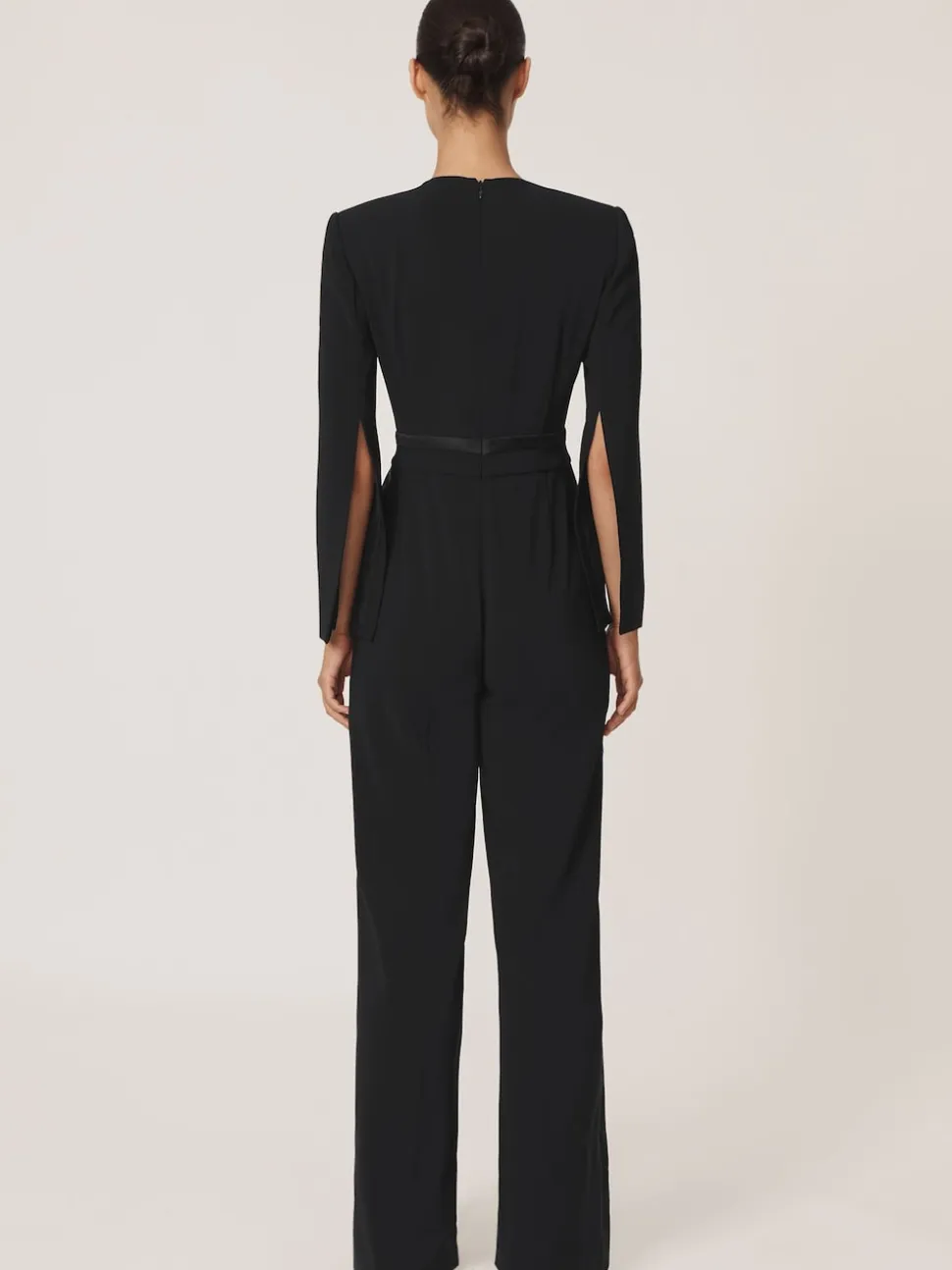 Reiss Black Evora Petite Plunge-Neck Split-Sleeve Jumpsuit