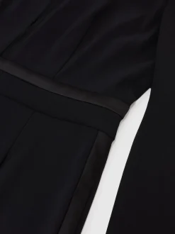 Reiss Black Evora Petite Plunge-Neck Split-Sleeve Jumpsuit