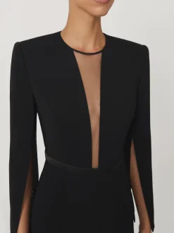 Reiss Black Evora Plunge-Neck Split-Sleeve Jumpsuit