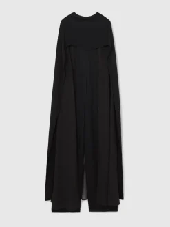 Reiss Black Farley Wide-Leg Cape Jumpsuit