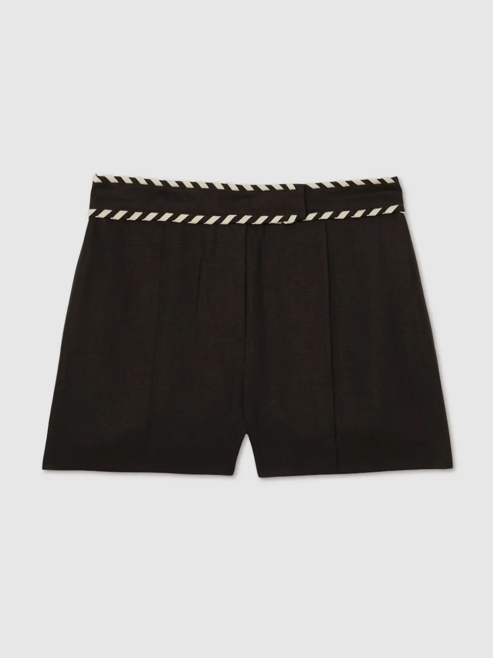 Reiss Black Fawn Linen Whipstitch Shorts
