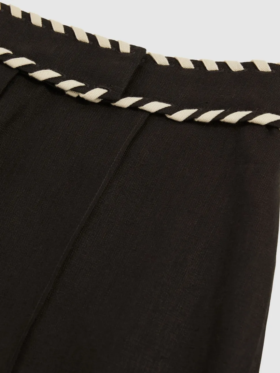 Reiss Black Fawn Linen Whipstitch Shorts