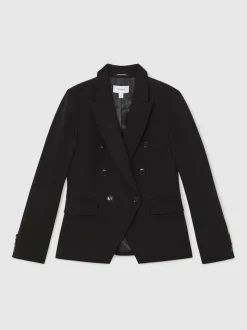 Reiss Black Gabi Double-Breasted Suit Blazer