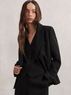 Reiss Black Gabi Petite Double-Breasted Suit Blazer