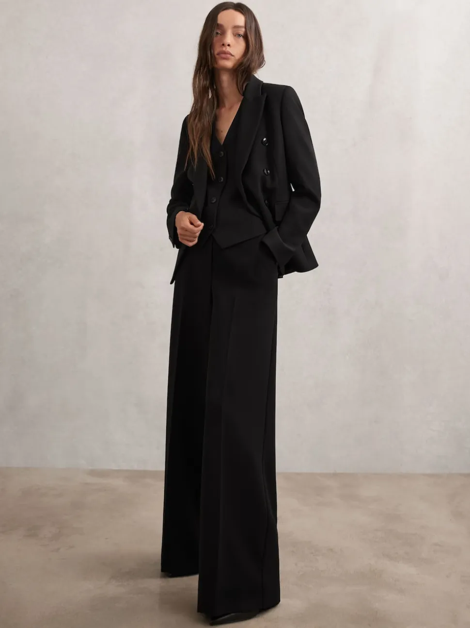 Reiss Black Gabi Petite Double-Breasted Suit Blazer