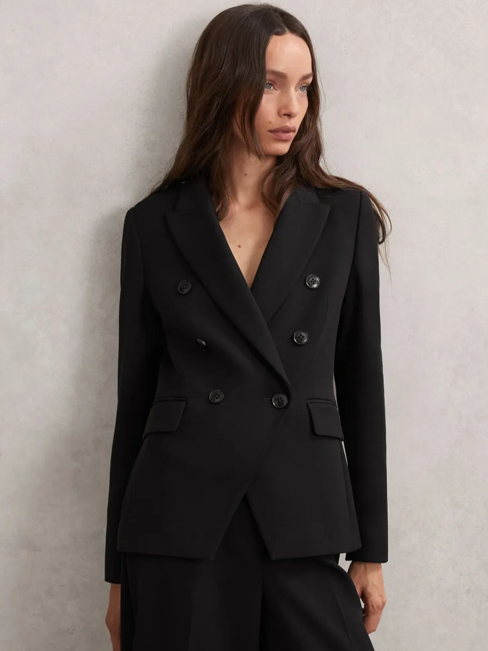 Reiss Black Gabi Petite Double-Breasted Suit Blazer