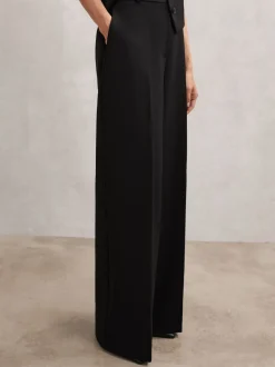 Reiss Black Gabi Petite Wide-Leg Suit Trousers