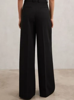 Reiss Black Gabi Petite Wide-Leg Suit Trousers