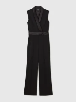 Reiss Black Gaia Atelier Wide-Leg Tuxedo Jumpsuit