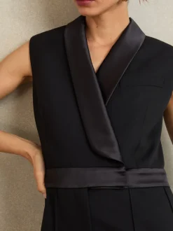 Reiss Black Gaia Atelier Wide-Leg Tuxedo Jumpsuit