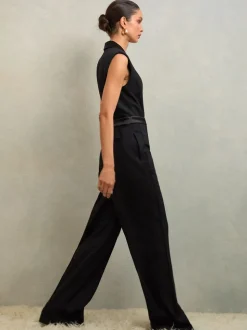 Reiss Black Gaia Atelier Wide-Leg Tuxedo Jumpsuit