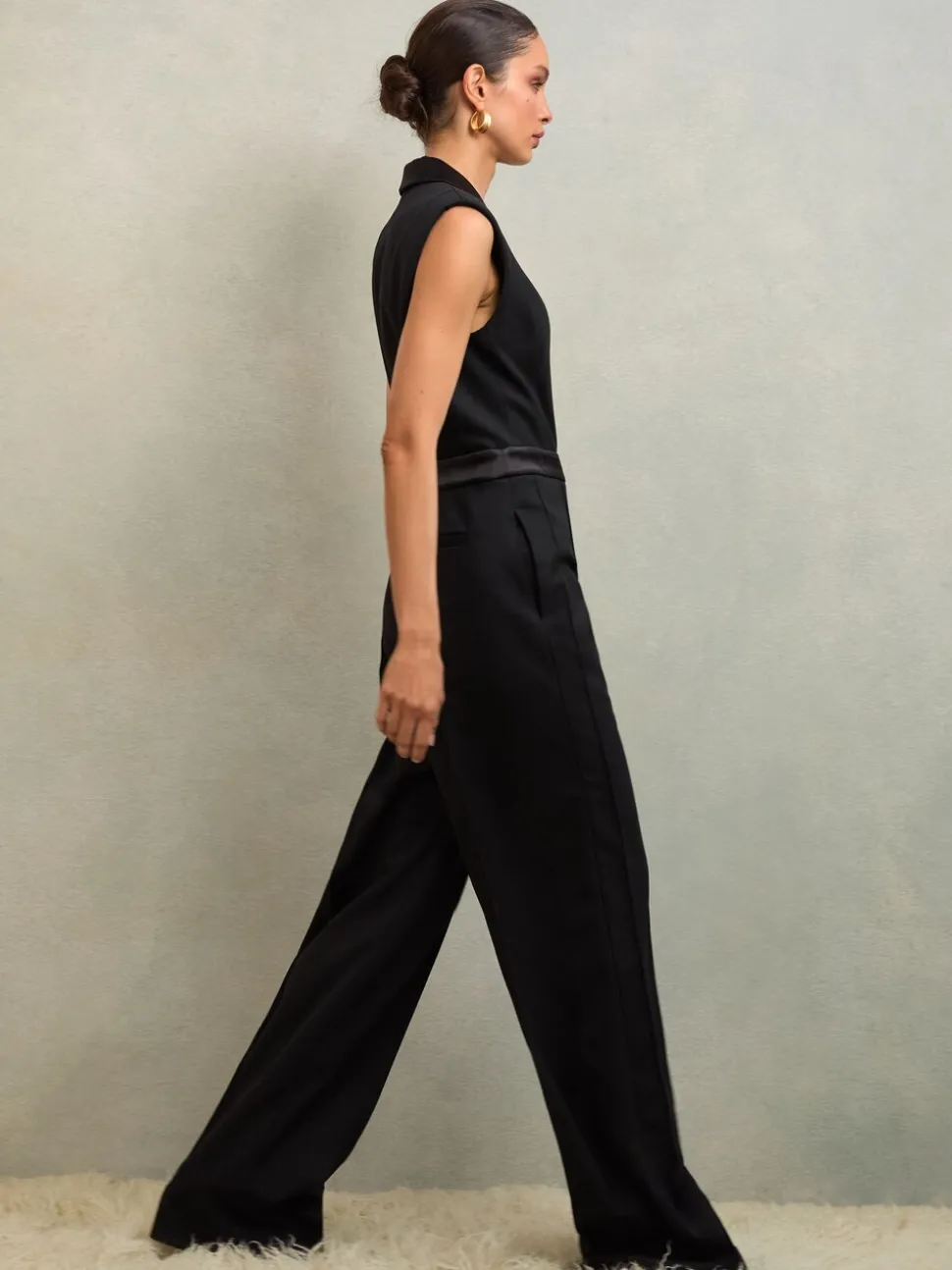 Reiss Black Gaia Atelier Wide-Leg Tuxedo Jumpsuit