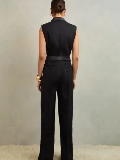 Reiss Black Gaia Atelier Wide-Leg Tuxedo Jumpsuit