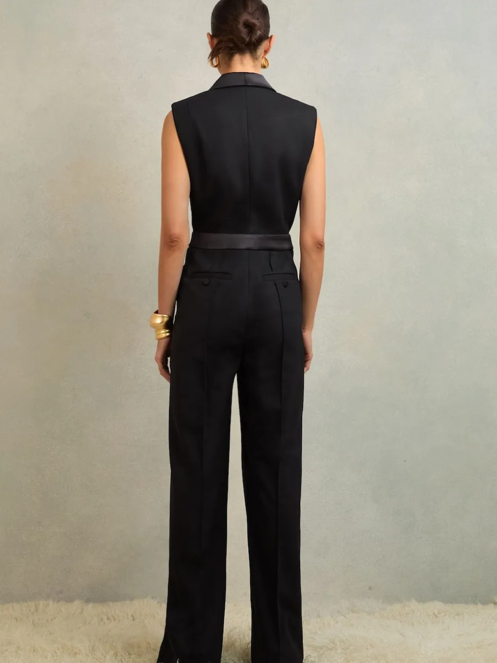 Reiss Black Gaia Atelier Wide-Leg Tuxedo Jumpsuit