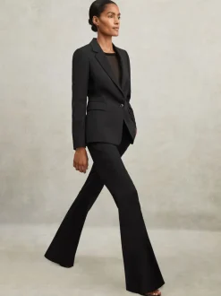 Reiss Black Haisley Wool-Blend Tailored Flared Suit Trousers
