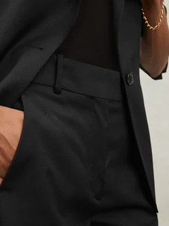 Reiss Black Haisley Wool-Blend Tailored Flared Suit Trousers