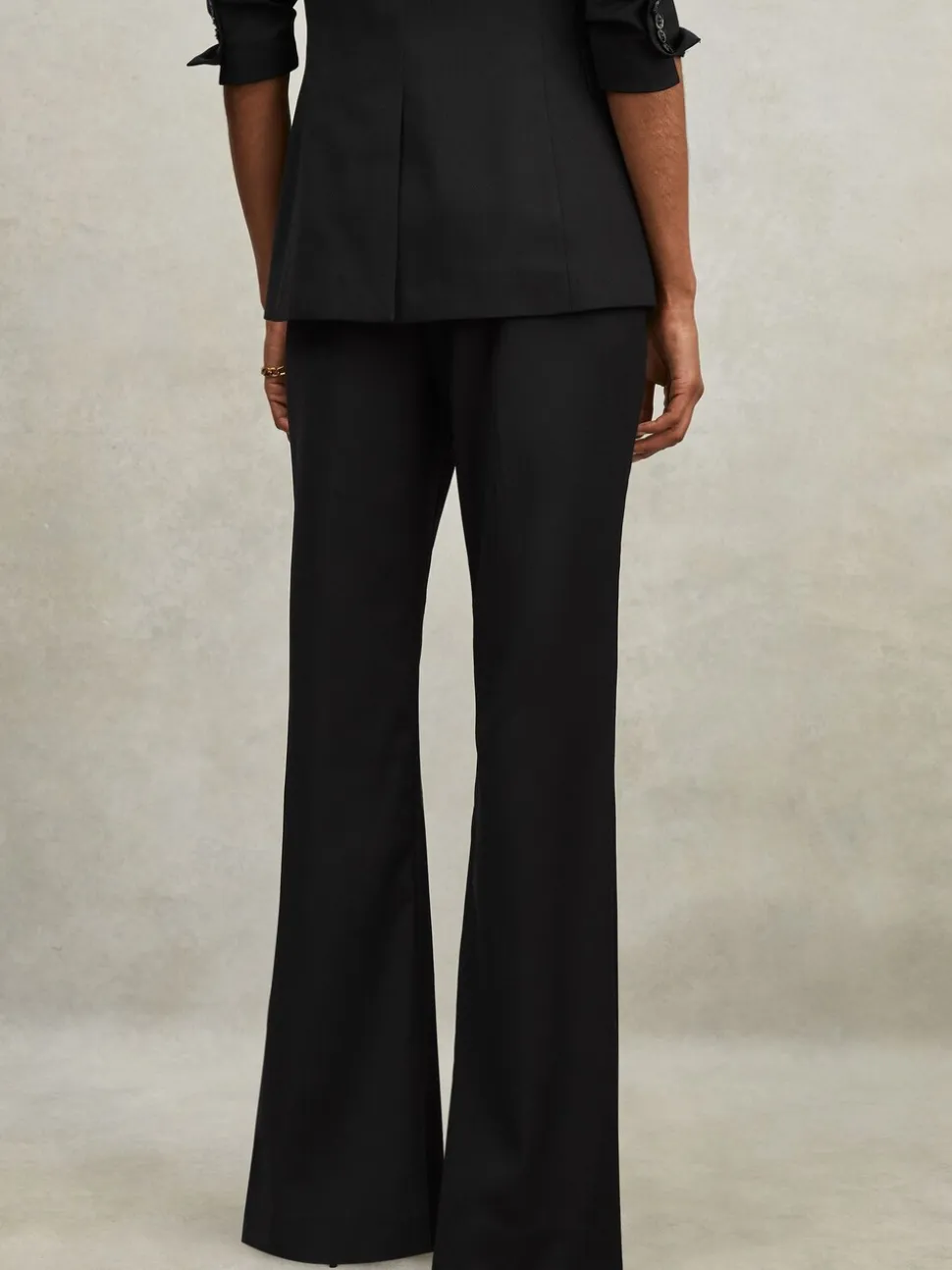 Reiss Black Haisley Wool-Blend Tailored Flared Suit Trousers