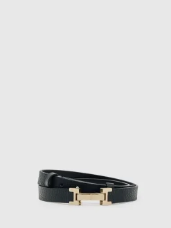 Reiss Black Hayley Leather Square Hinge Belt