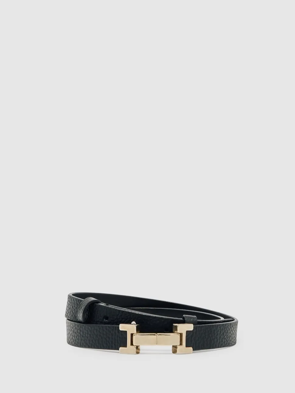 Reiss Black Hayley Leather Square Hinge Belt