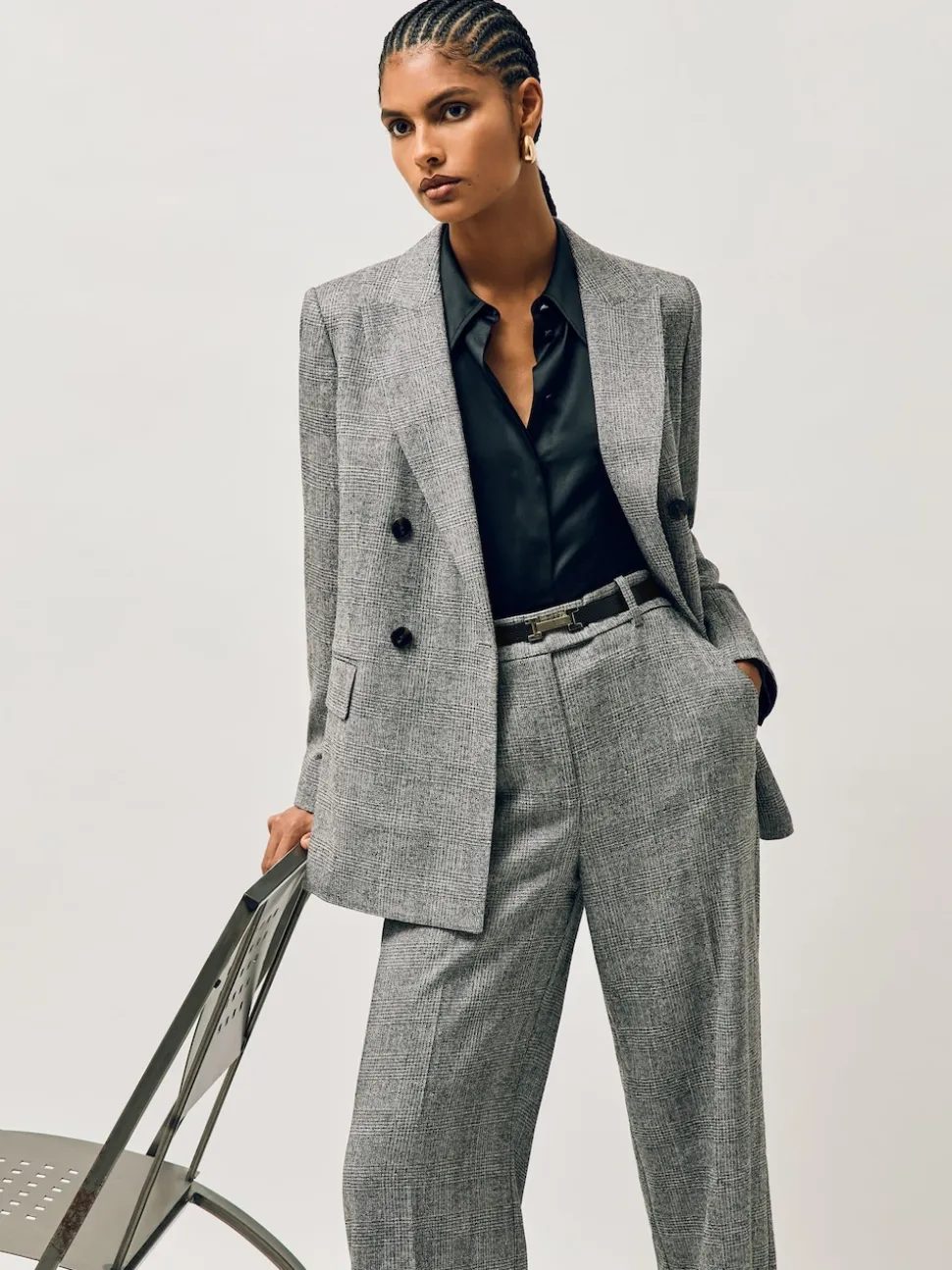 Reiss Black Hayley Leather Square Hinge Belt