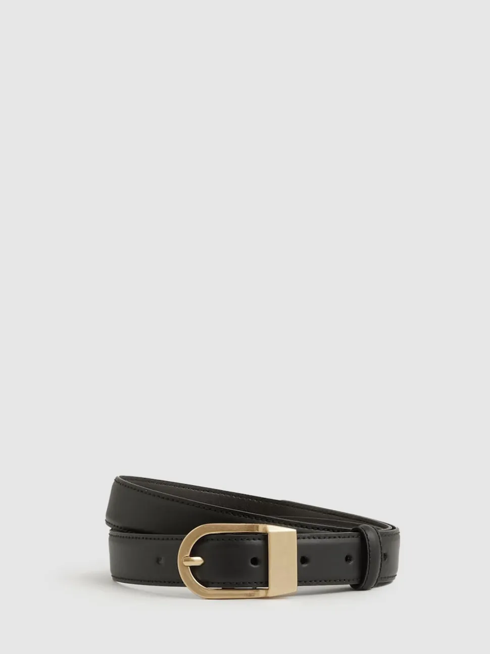 Reiss Black Hazel Leather Curved-Buckle Belt
