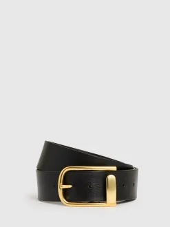 Reiss Black Iyla Leather Half-Keeper Belt