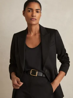 Reiss Black Iyla Leather Half-Keeper Belt