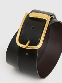 Reiss Black Iyla Leather Half-Keeper Belt