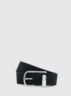 Reiss Black Iyla Suede Half Keeper Belt