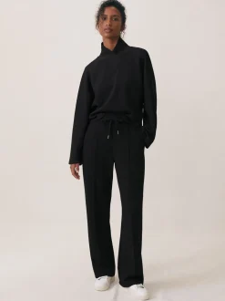 Reiss Black Jemma Premium Interlock Wide-Leg Joggers